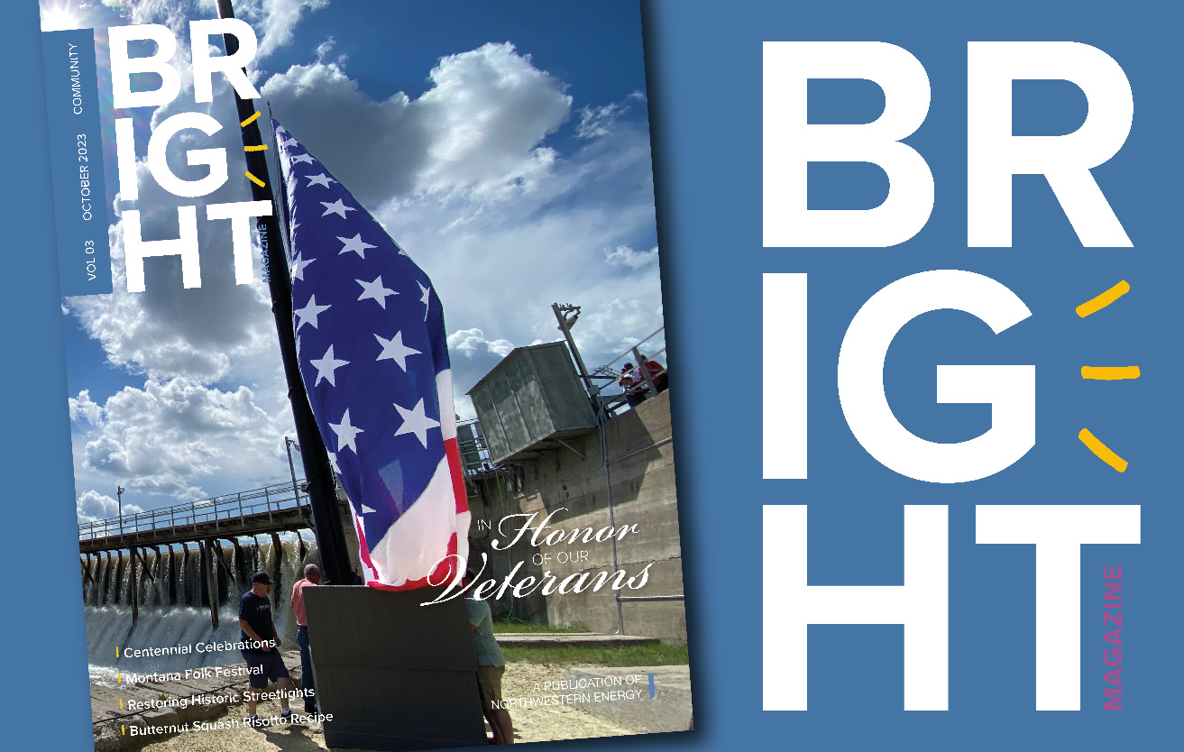 The cover of Bright magazine on a blue background